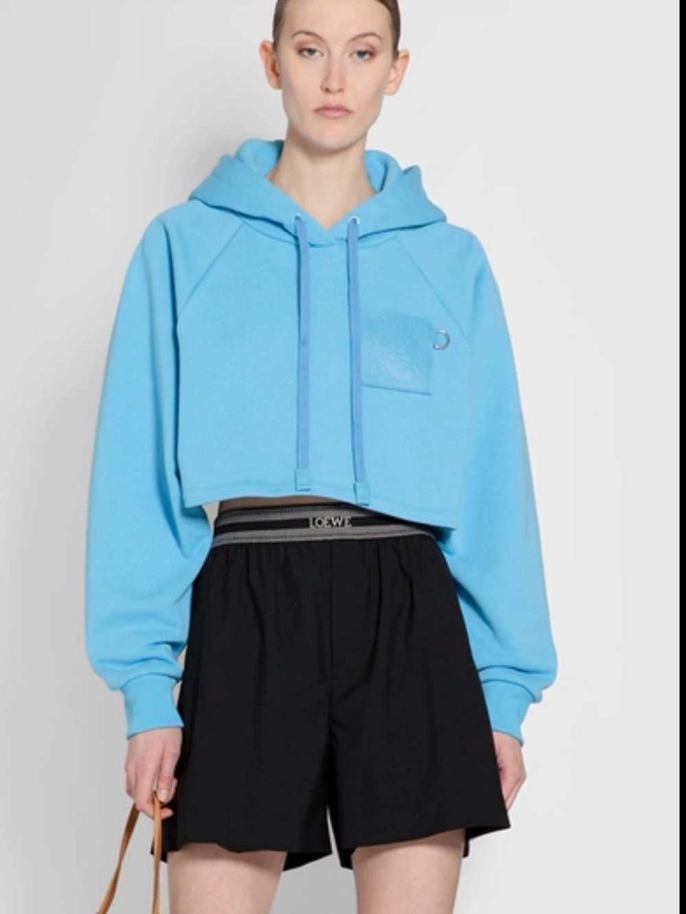 Loewe Sky Blue Cropped Hooded Sweatshirt size S